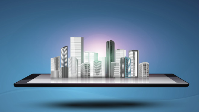 IPad mit digitaler Stadt darauf